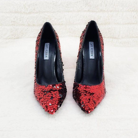 Final Sale Close Out Red Sequin High Heel Pumps - Picture 6 of 9
